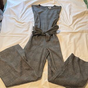 Max Studio Black & Gray Plaid Sleeveless Belted Jumpsuit